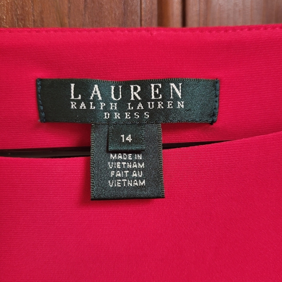 Ralph Lauren Size 14 Dress Deep Pink Navy Blue Ruched Side Stretch - Picture 4 of 6